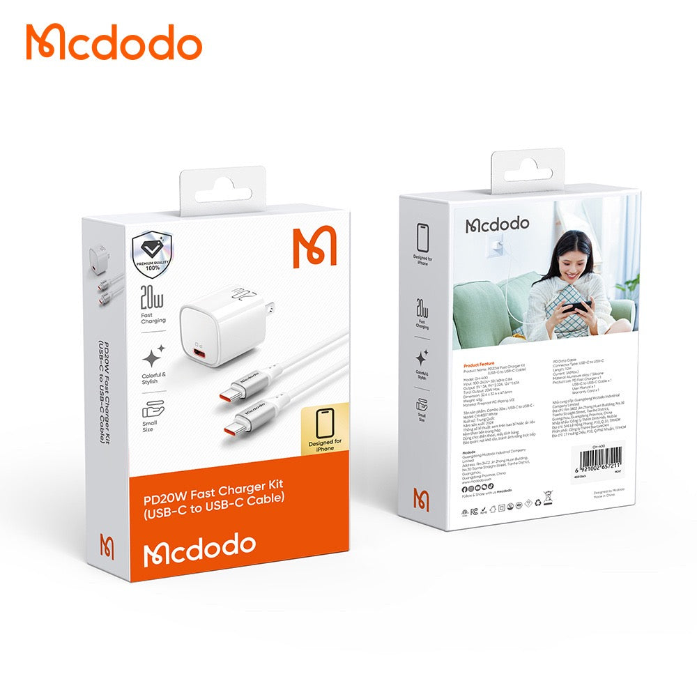 MCDODO PD 20W FAST CHARGRER KIT  (IPHONE&ANDROID)